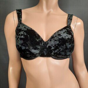 Vintage 90s Victorias Secret Black Crushed Velvet bra 36D Gold Label Underwire
